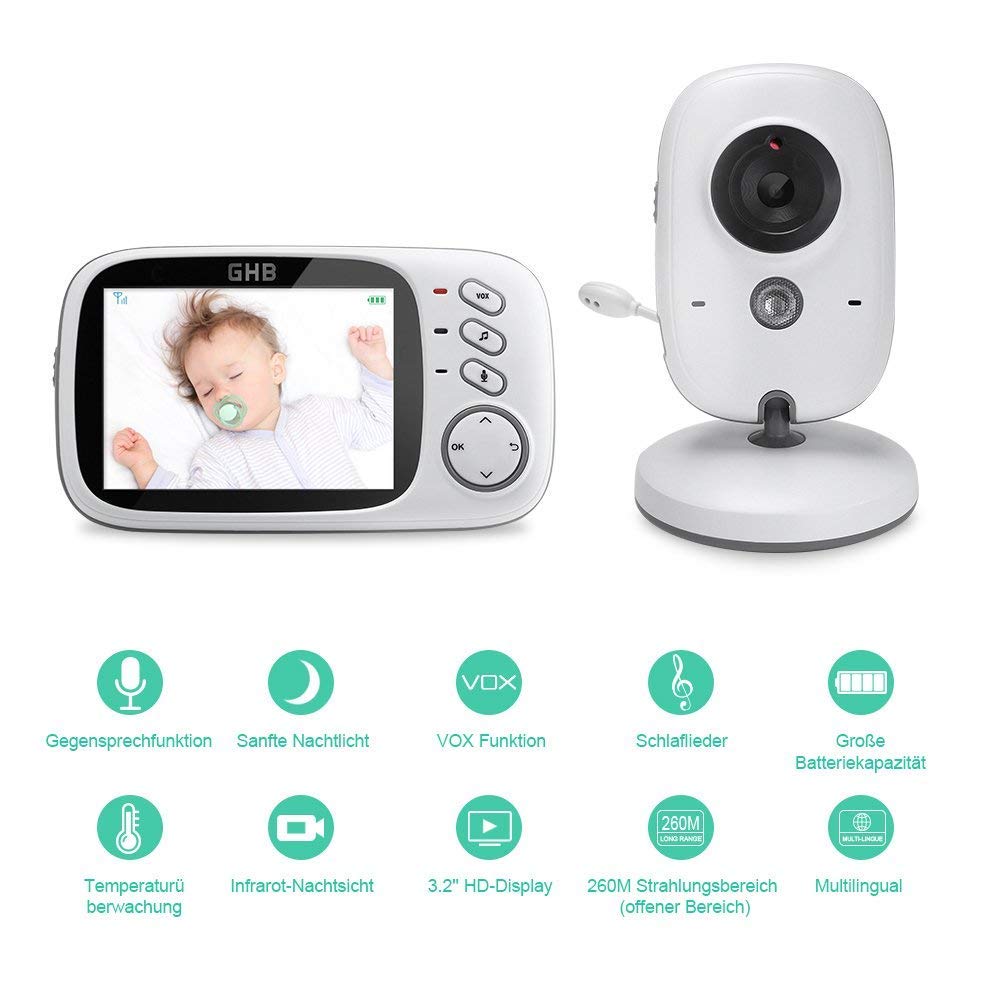 Boifun Babyphone Kabellos mit Kamera und 3,2 Zoll LCD VOX  Temperaturüberwachung