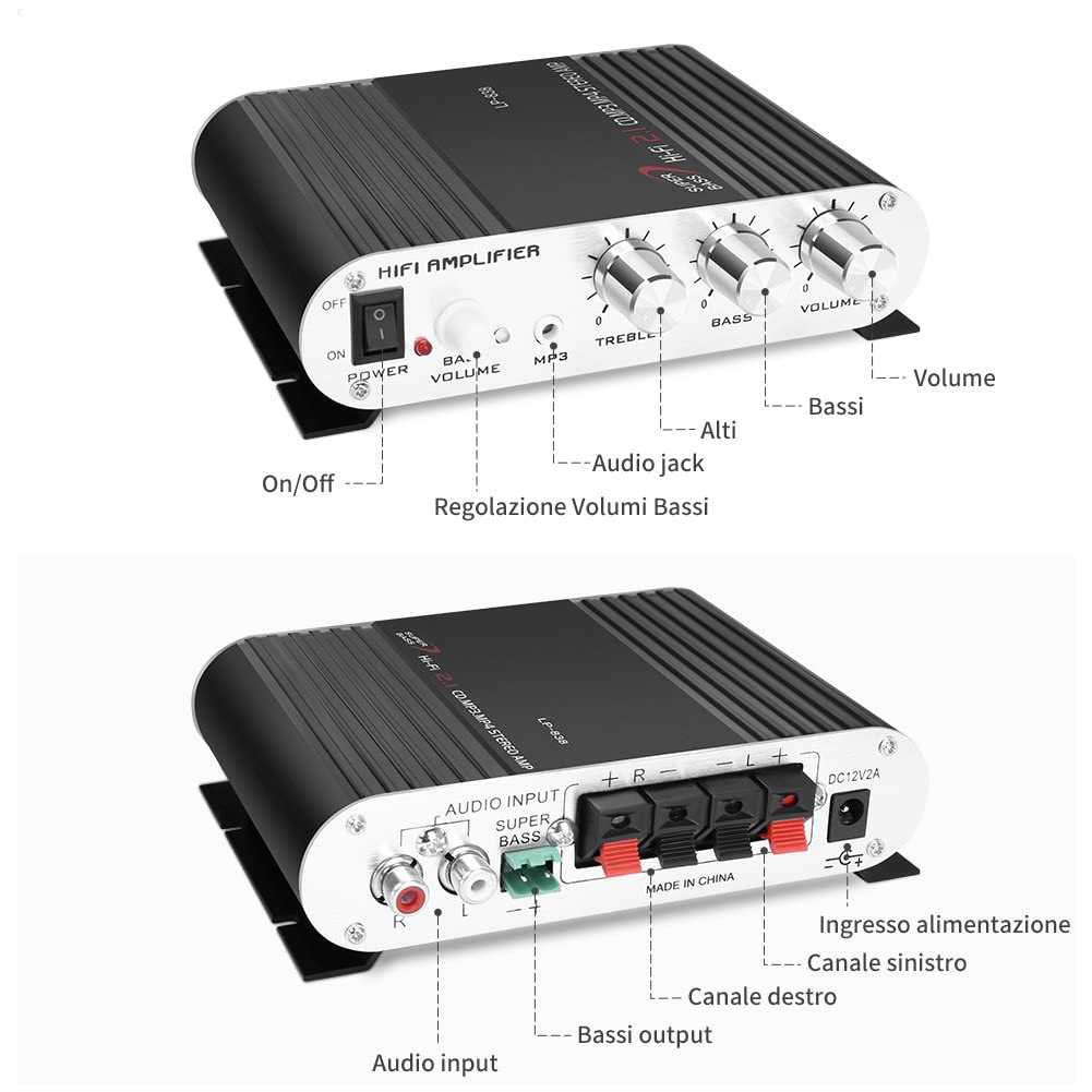 GCP Products 23091120-64898397 12V Mini Audio Stereo Amplifier 2 Channel  Hifi Speaker Car Home Power Amp System