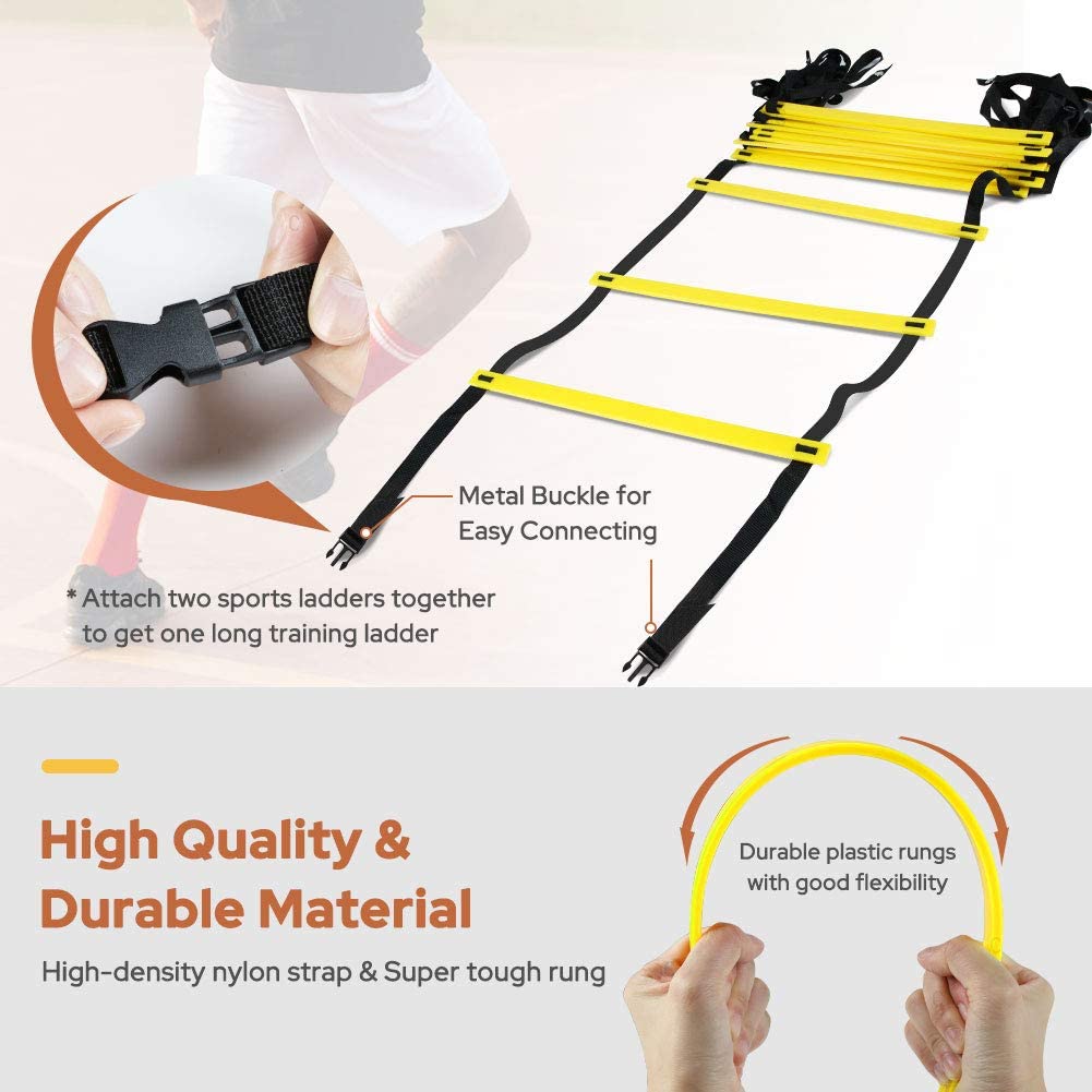 AIIAJJE Pro Agility Ladder Agility Training Ladder Speed 12 Rung 20ft with Carrying Bag 