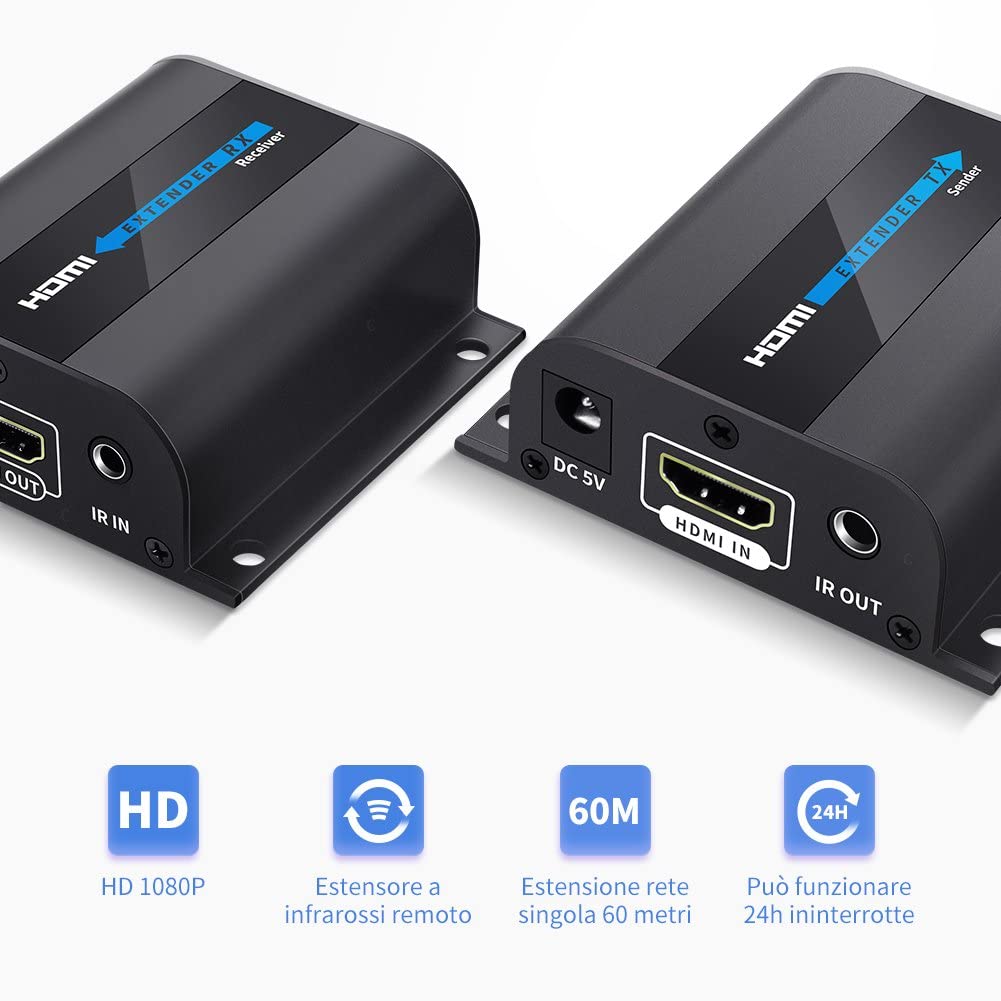 HDMI/DVI Extender Over Cat 5e/6 Ethernet Converter 1080PTo196FT 60/120M A2TD 