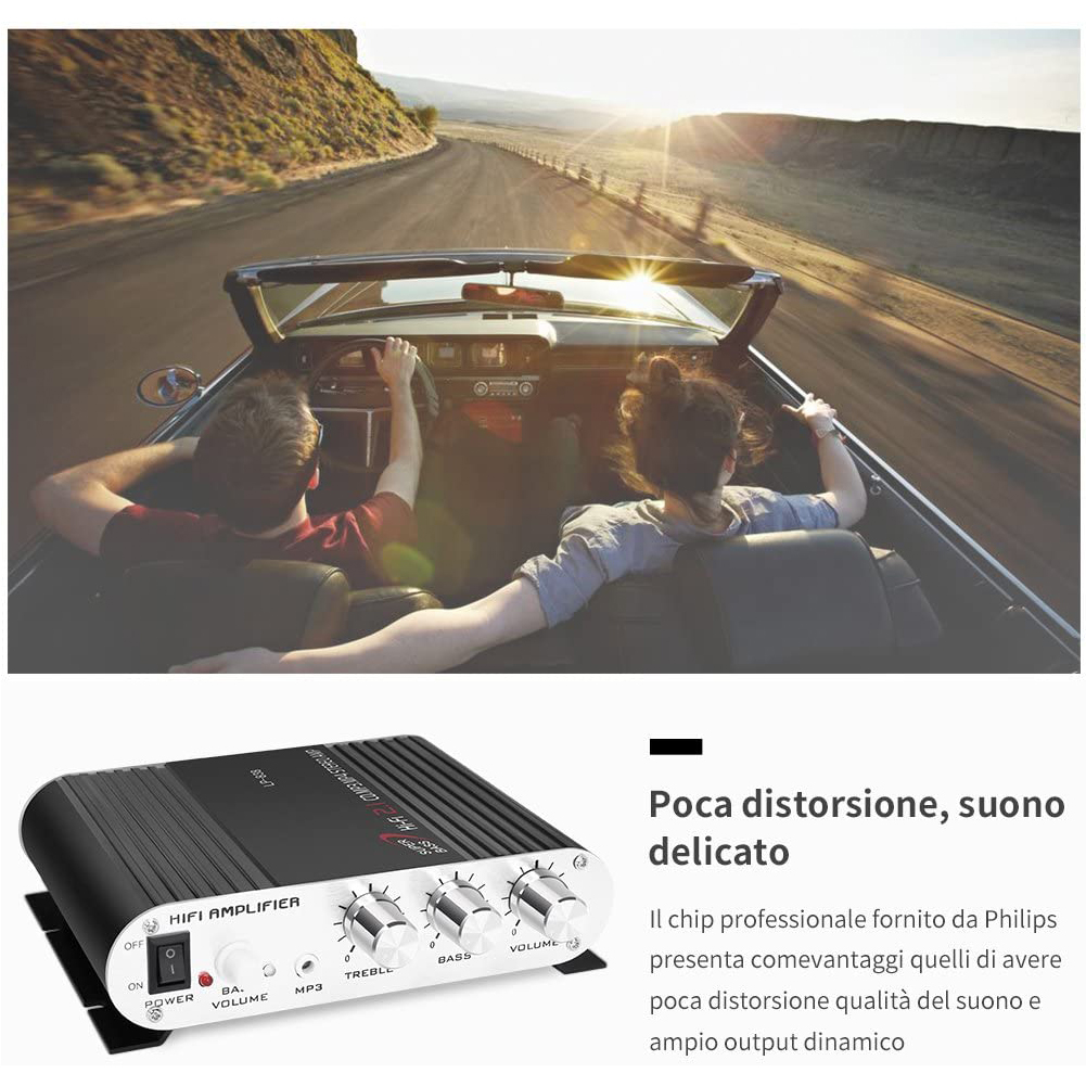 GCP Products 23091120-64898397 12V Mini Audio Stereo Amplifier 2 Channel  Hifi Speaker Car Home Power Amp System