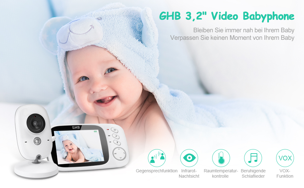 PIMPIMSKY Bébé Moniteur 3.2 LCD Couleur Babyphone Vidéo Ecoute