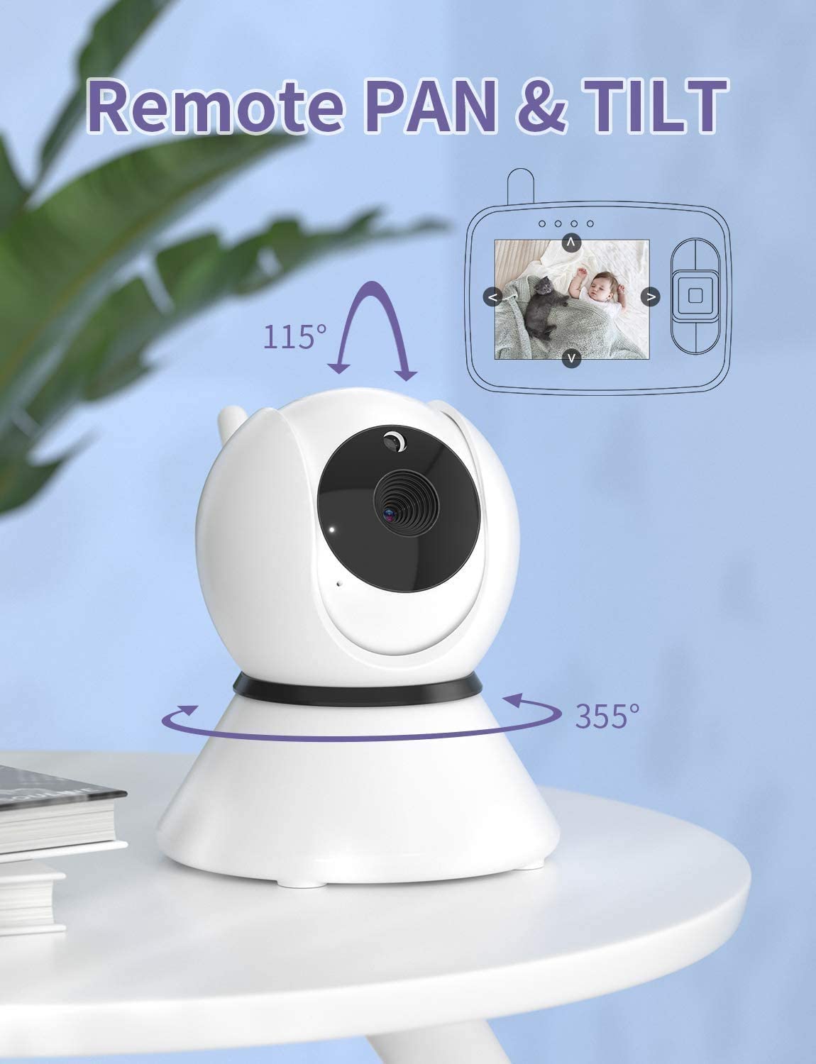 GHB Baby Monitor with Camera and Audio Pan-Tilt-Zoom Baby Camera Monitor  3.5″ Night Vision, Two-Way Audio, Lullaby Player with Wall Mount – GHB