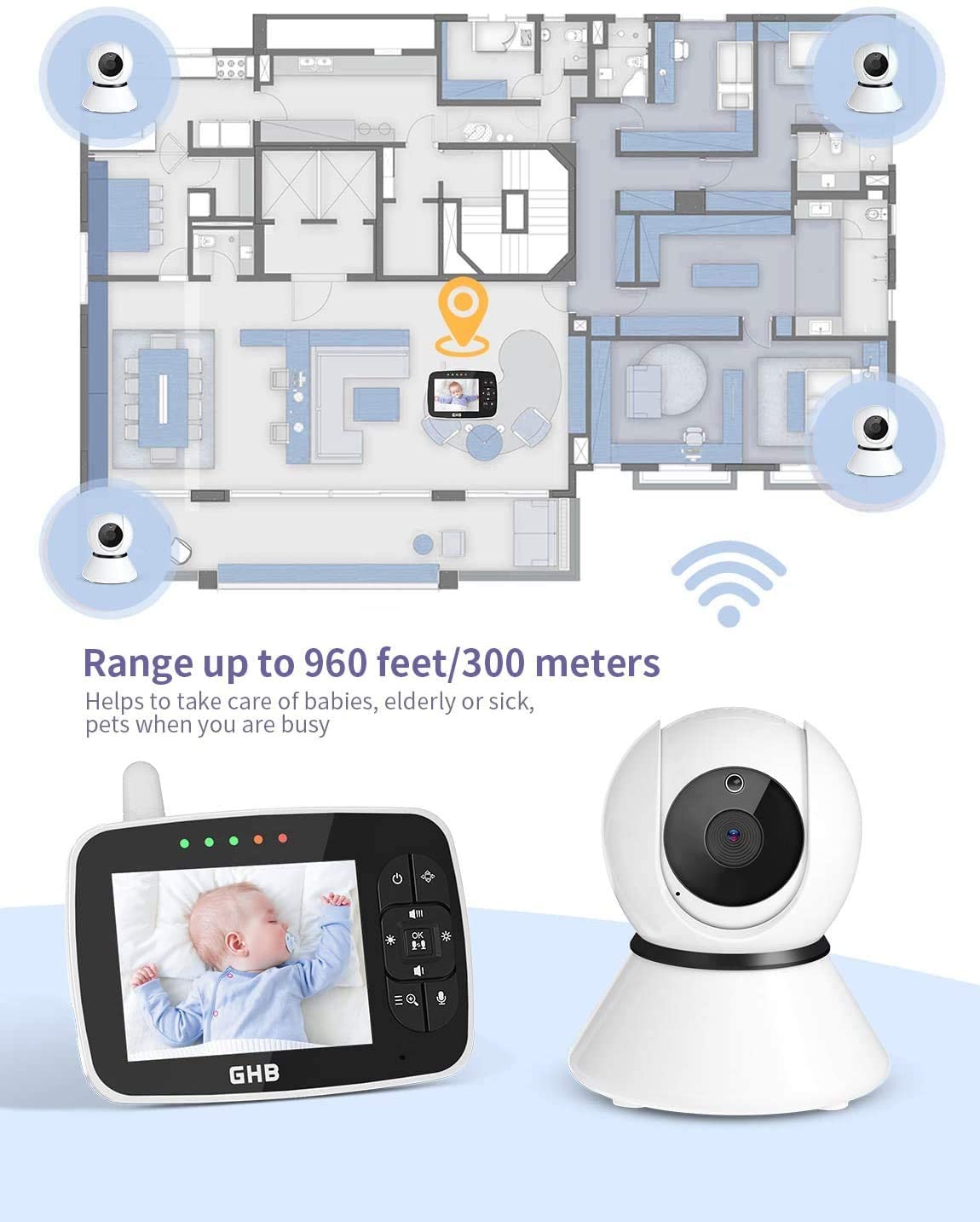 GHB Baby Monitor with Camera and Audio Pan-Tilt-Zoom Baby Camera