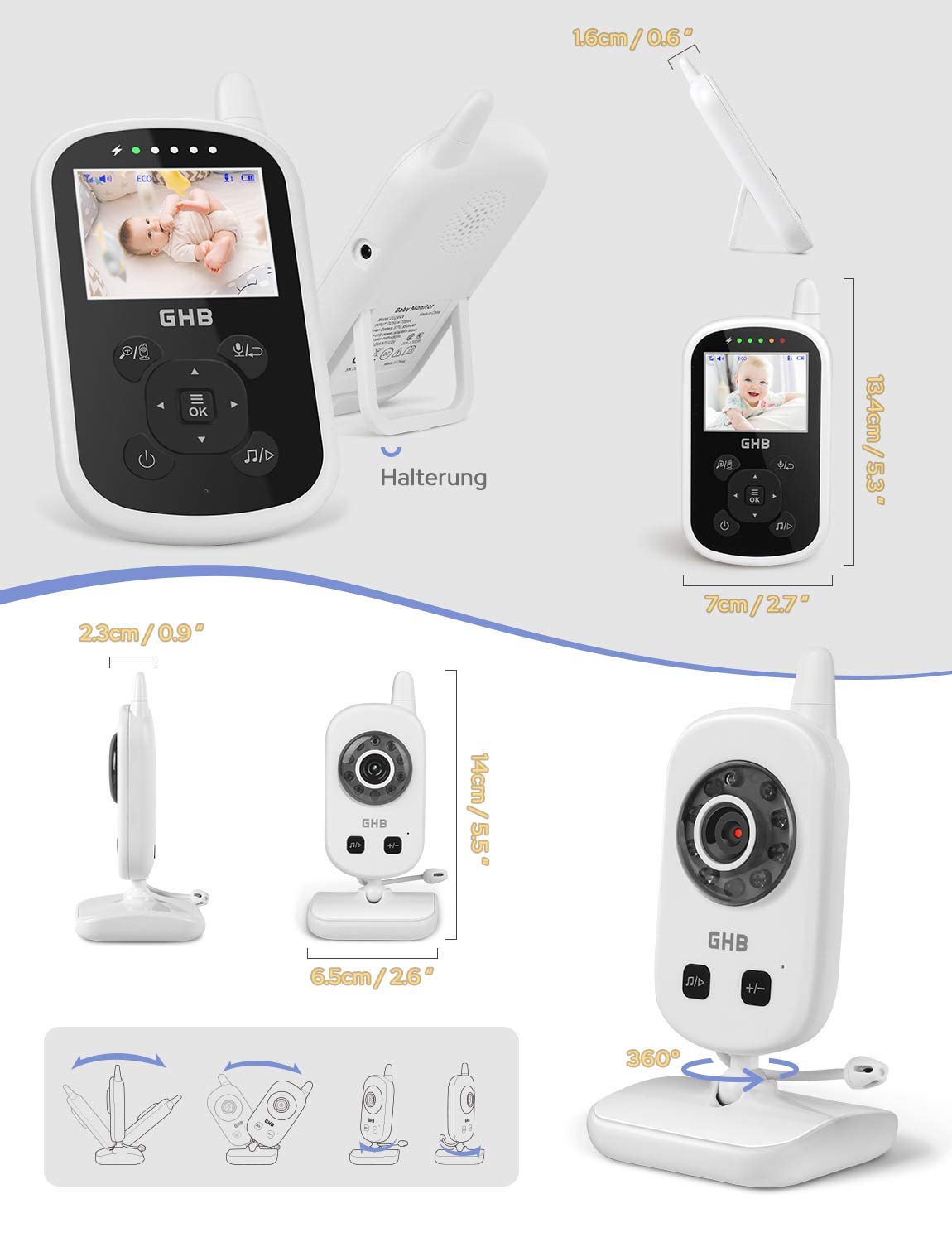 GHB Babyphone mit Kamera und Gegensprechfunktion 2,4 GHz (UU24) ab