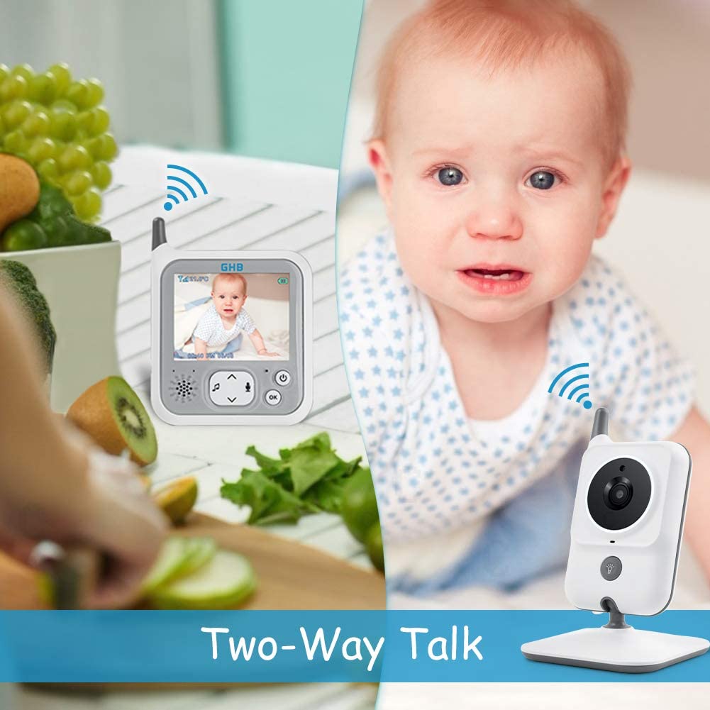 GHB Baby Monitor with Camera and Audio 5 HD 720P Remote Pan-Tilt-Zoom  Support up to 4 Cameras 980ft Range 3020mAh Night Vision Temperature Sensor  